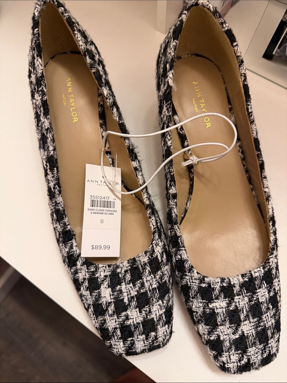 Ann Taylor Black & White Tweed Women's Square-Toe Heels